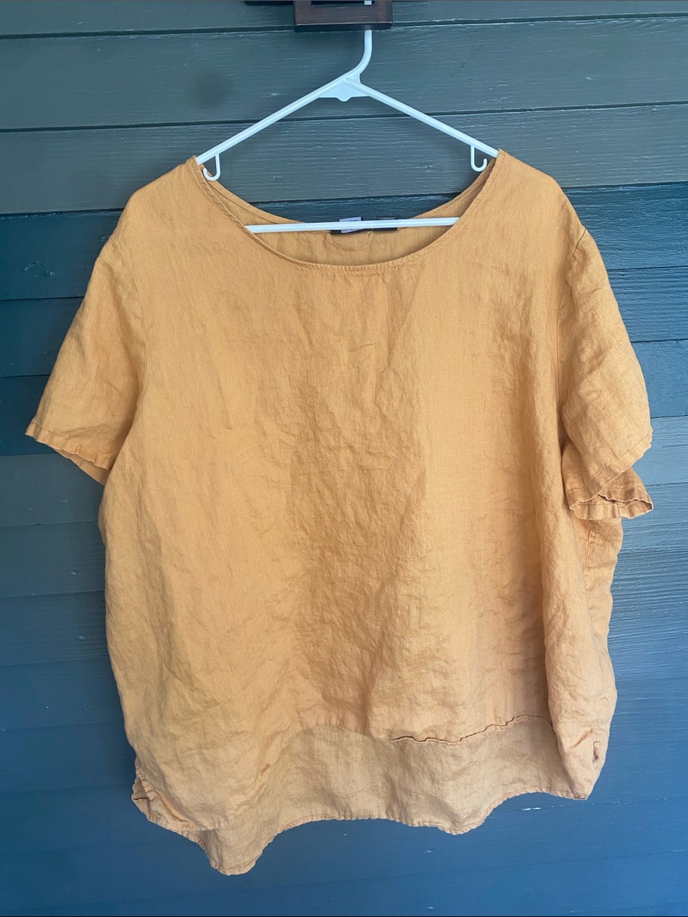 Tahari Short-Sleeve Linen Top in Mustard Yellow